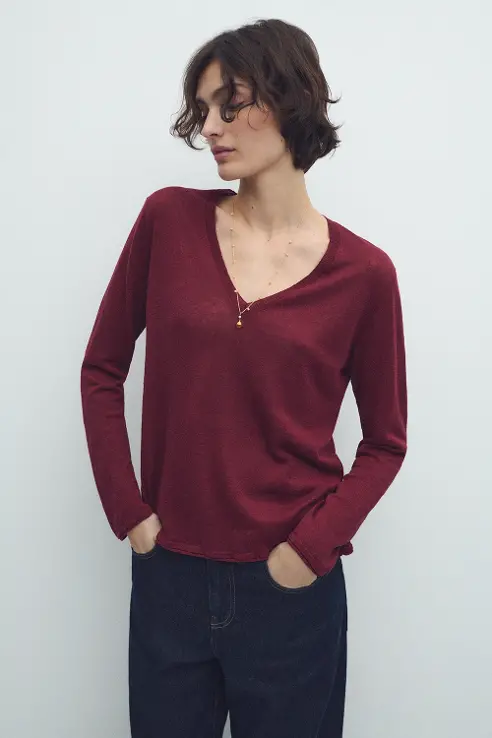 Jersey Holgado A Rayas Con Cuello Alto Y Manga Larga Para Mujer, Color